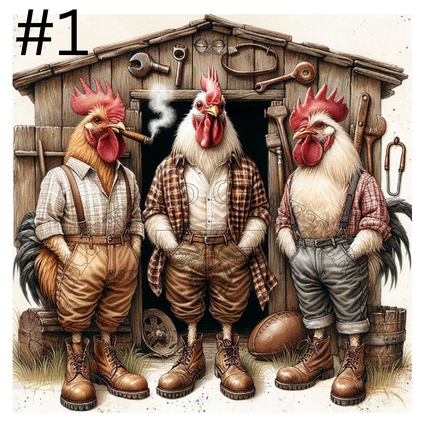 Country Roosters - Printed on rice paper