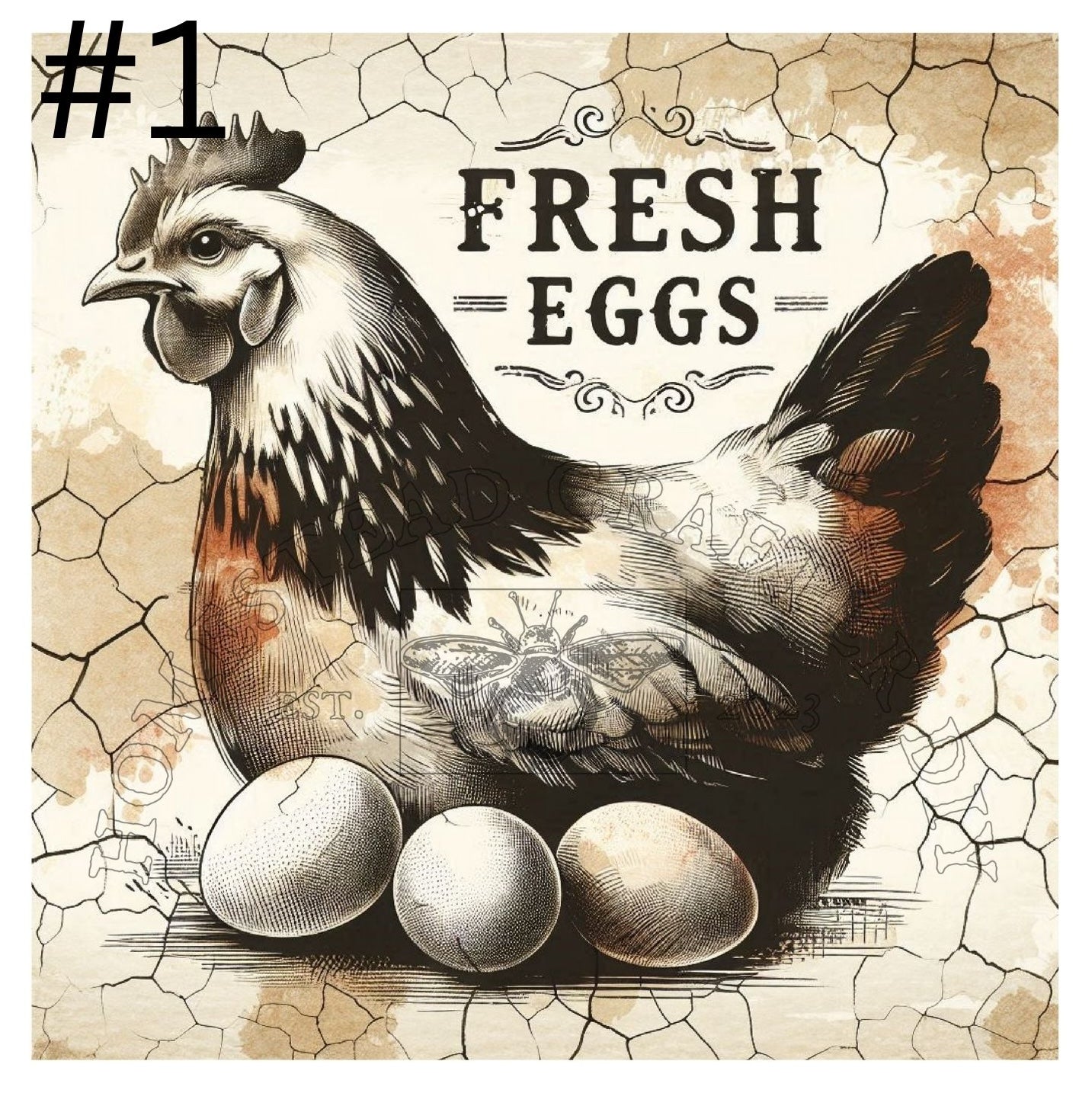 Country Hen 3 Eggs - Printed on rice paper