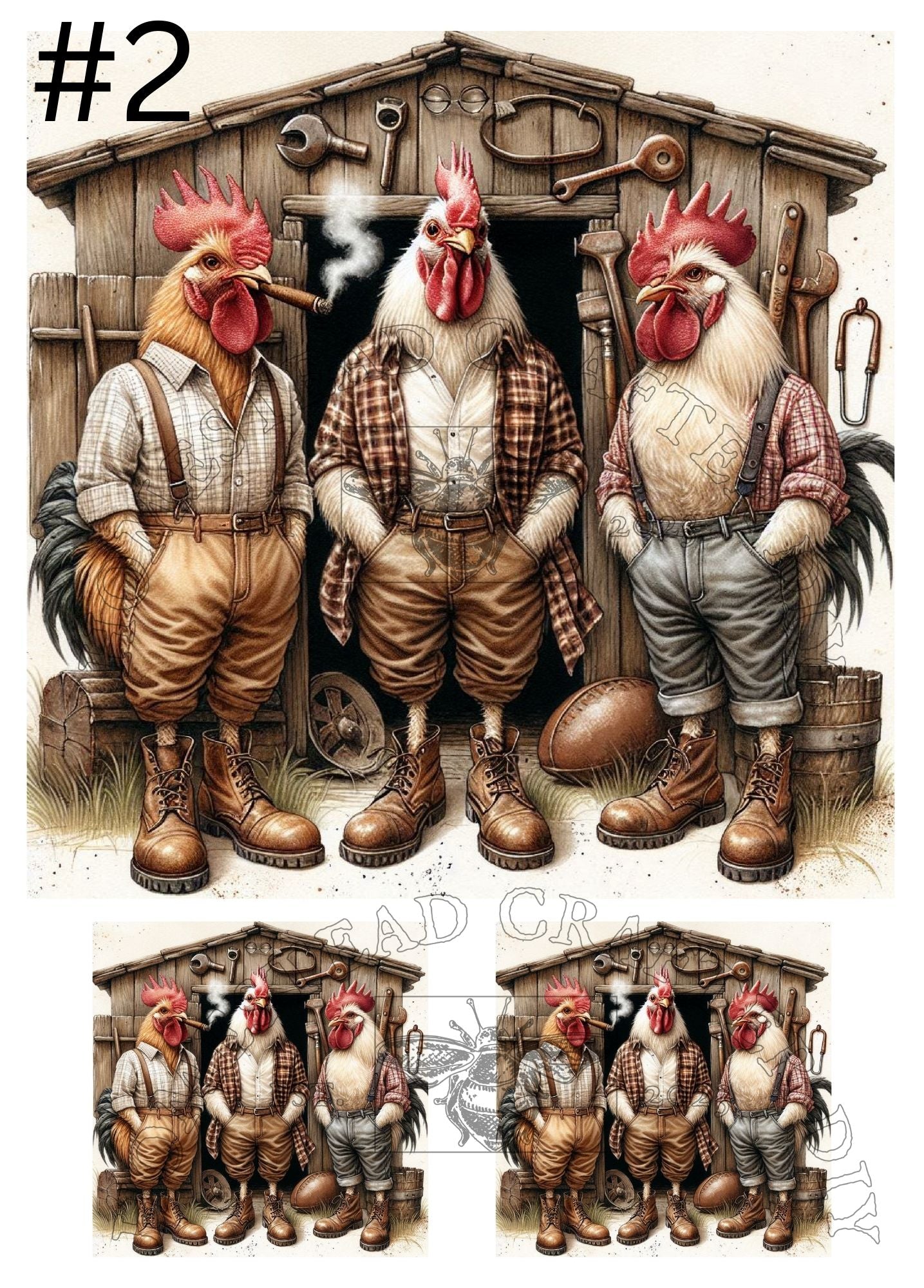 Country Roosters - Printed on rice paper