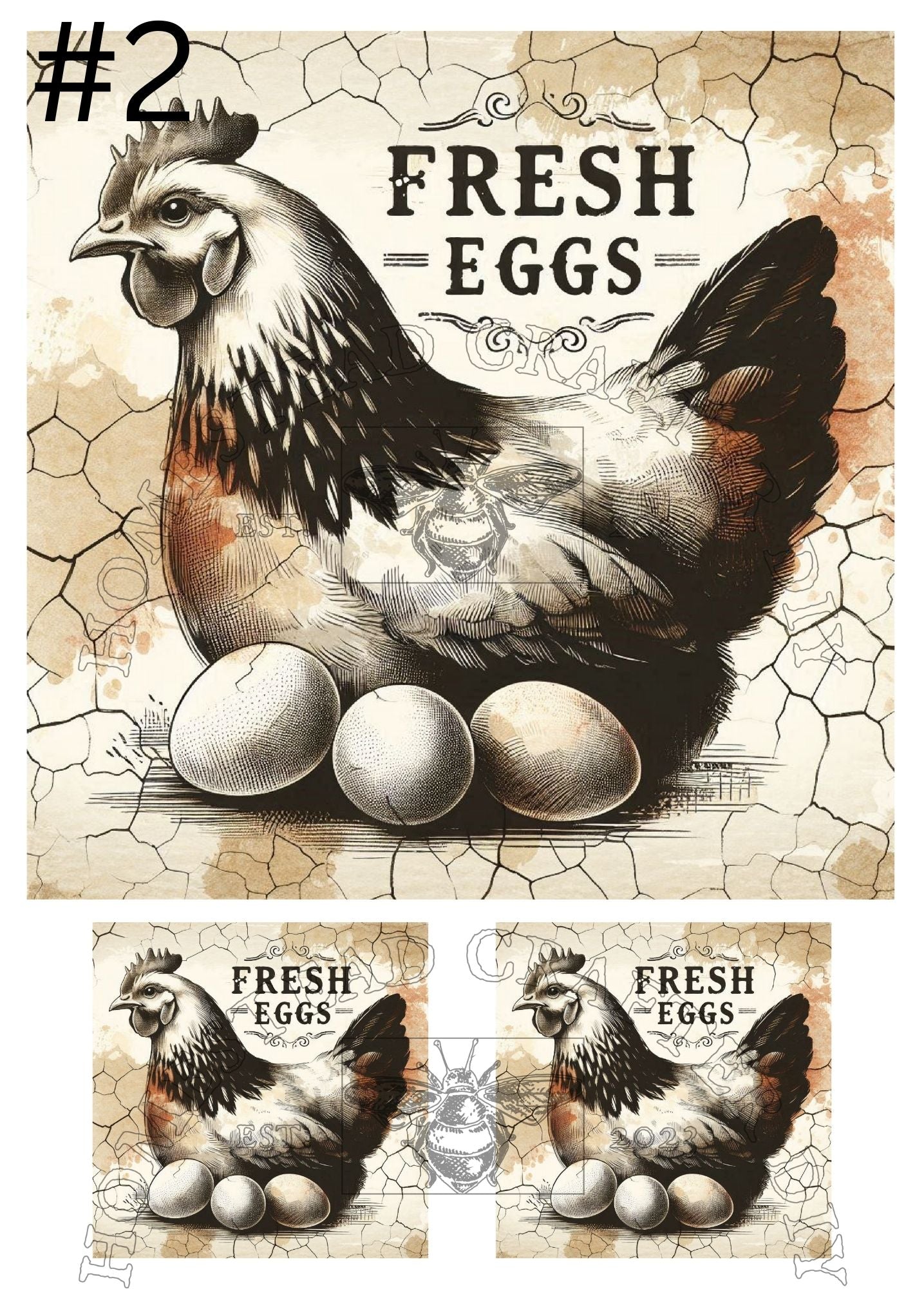 Country Hen 3 Eggs - Printed on rice paper