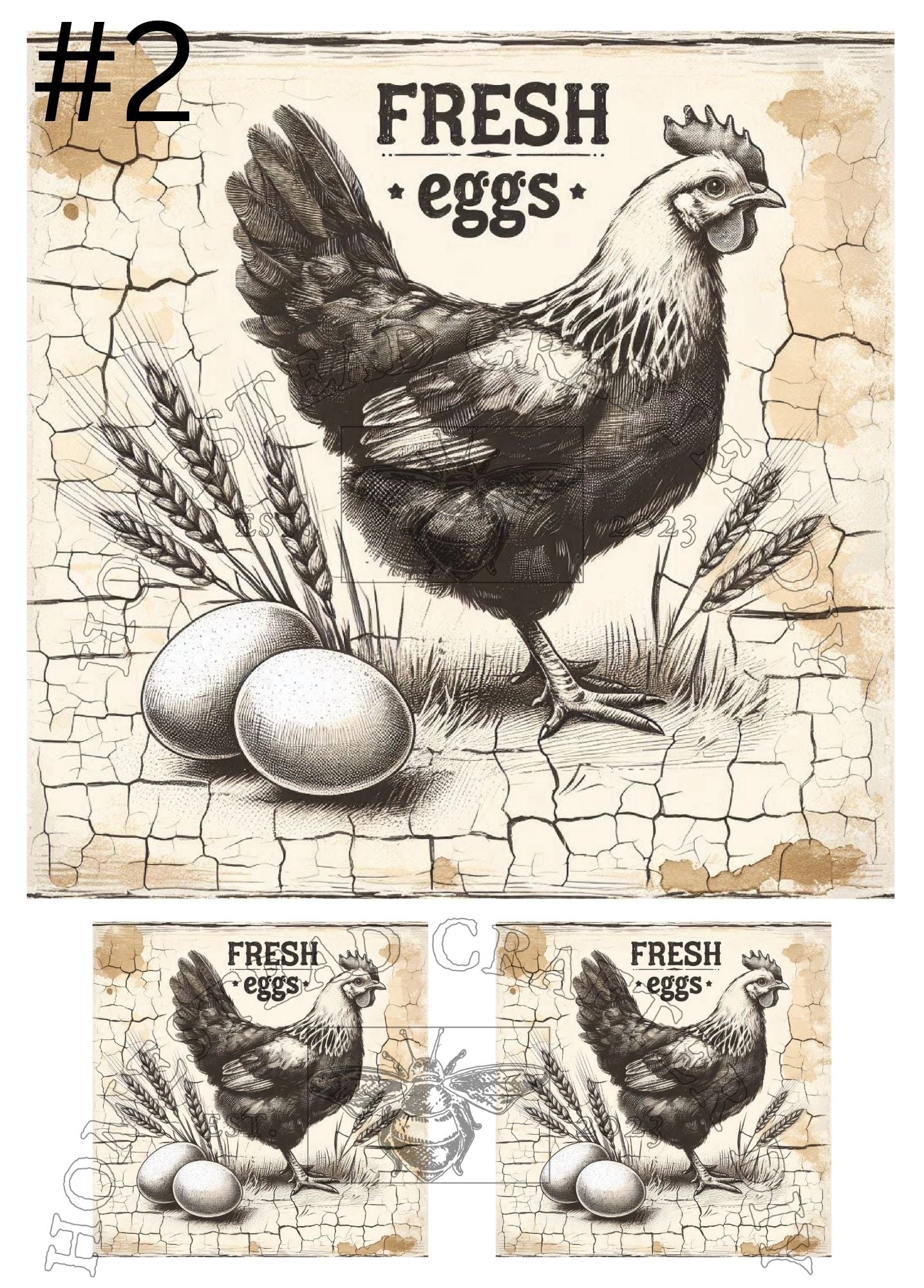 Country Hen 2 Eggs - Printed on rice paper