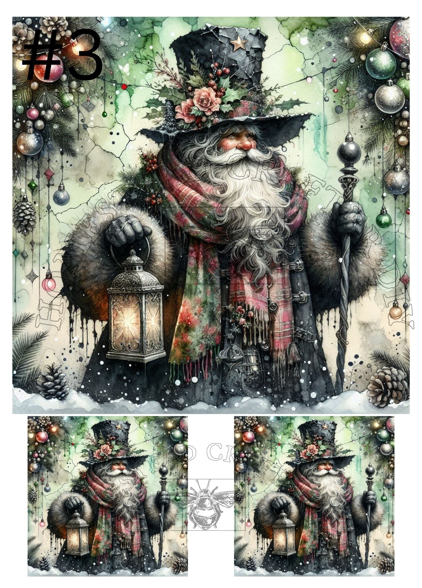 Old World Santa with Lamp - Printed on rice paper