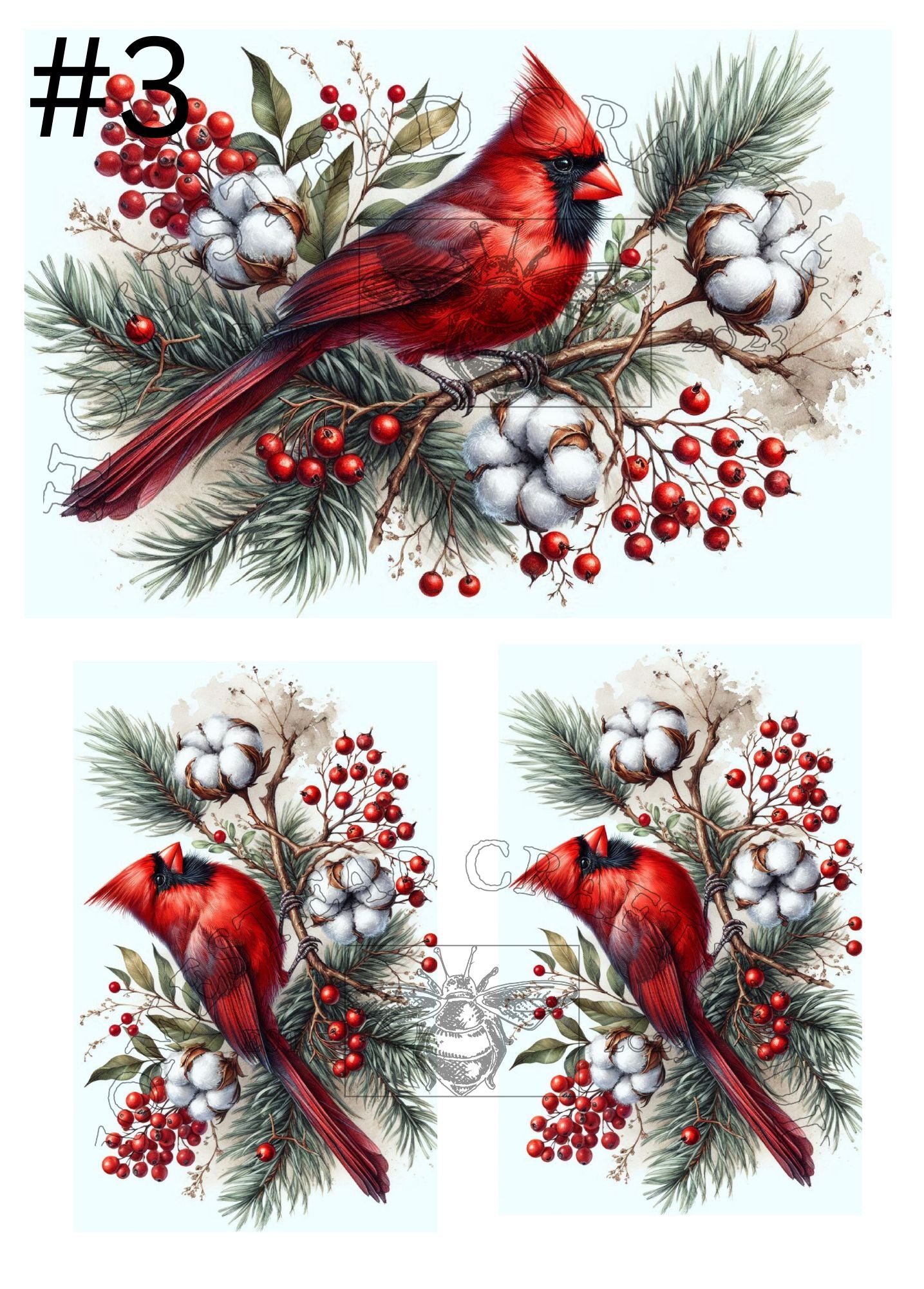 Cardinal and Berries - Printed on Rice paper
