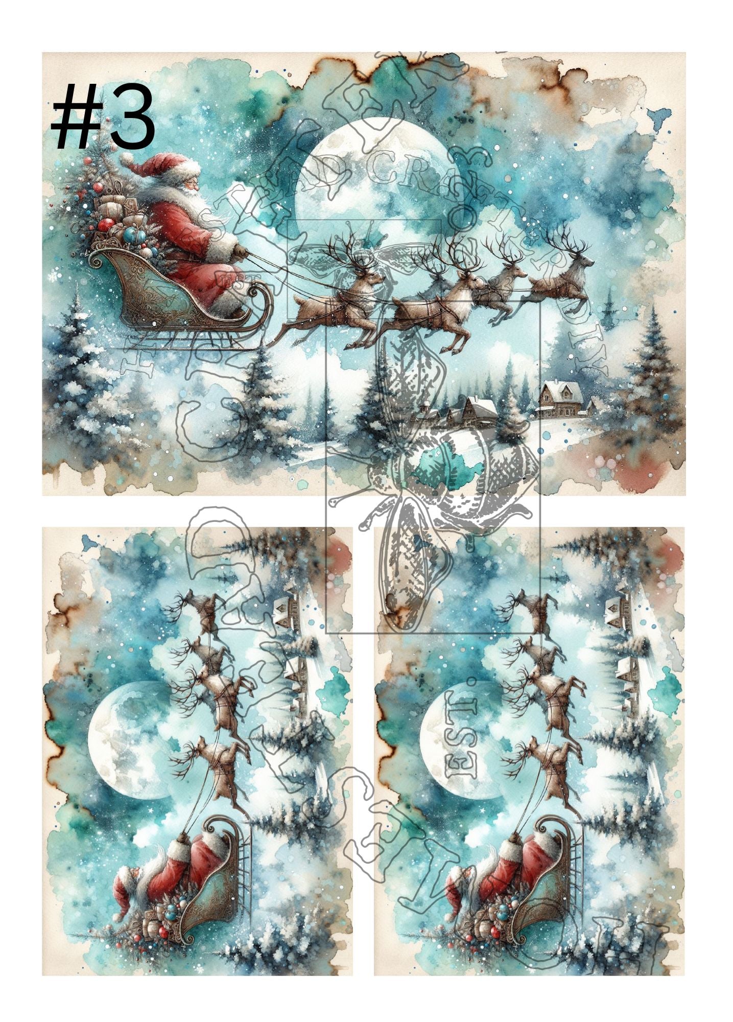 Santa and Sleigh - Printed on Rice Paper