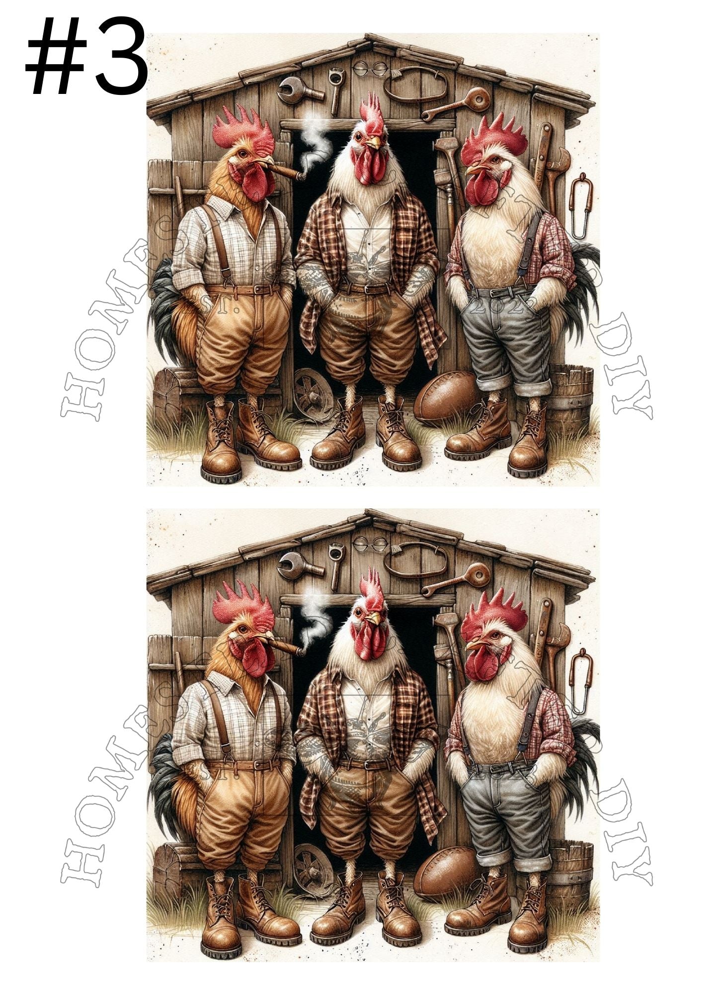 Country Roosters - Printed on rice paper