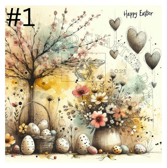 Flowers Eggs Hearts - Easter - Printed on rice paper