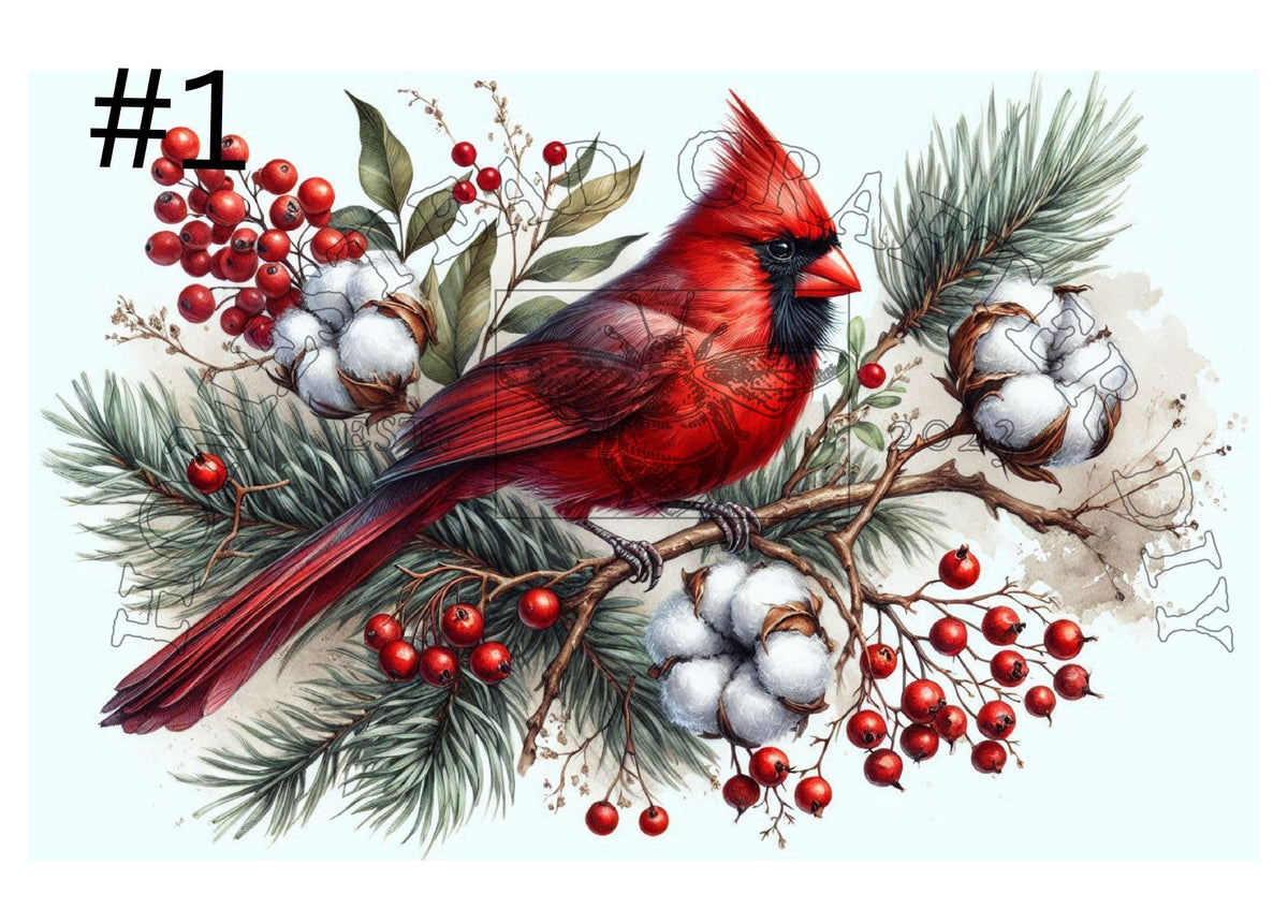 Cardinal and Berries - Printed on Rice paper – Homestead Crafter LLC