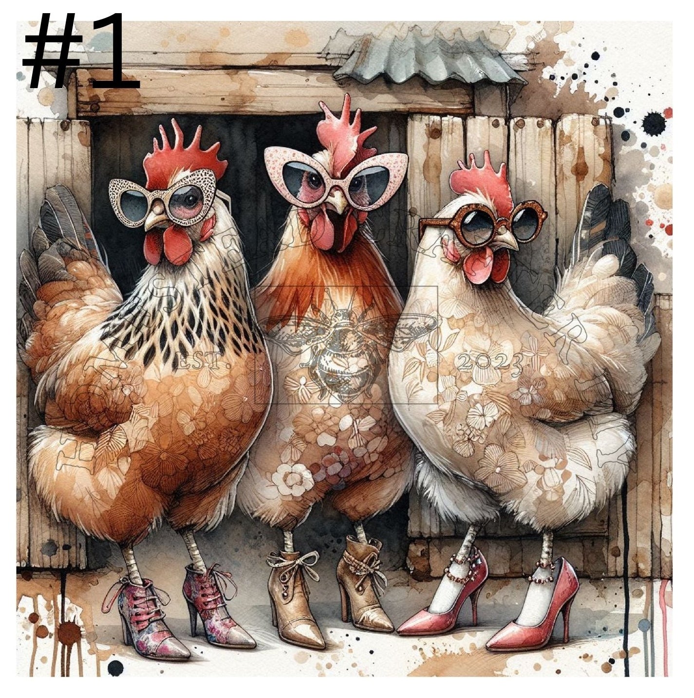 Lacy Hens with Heals - Printed on rice paper