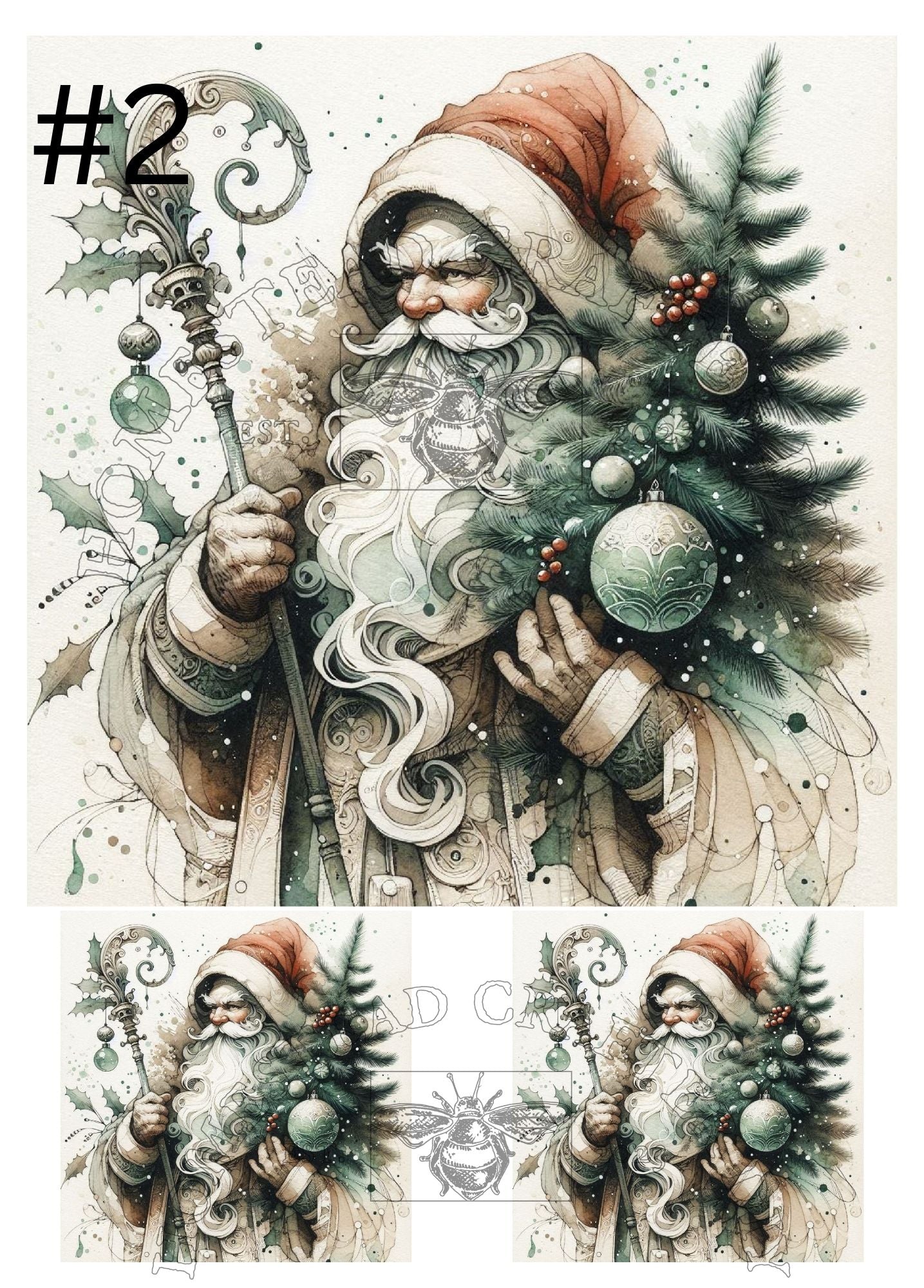 Old World Santa with Tree - Printed on rice paper