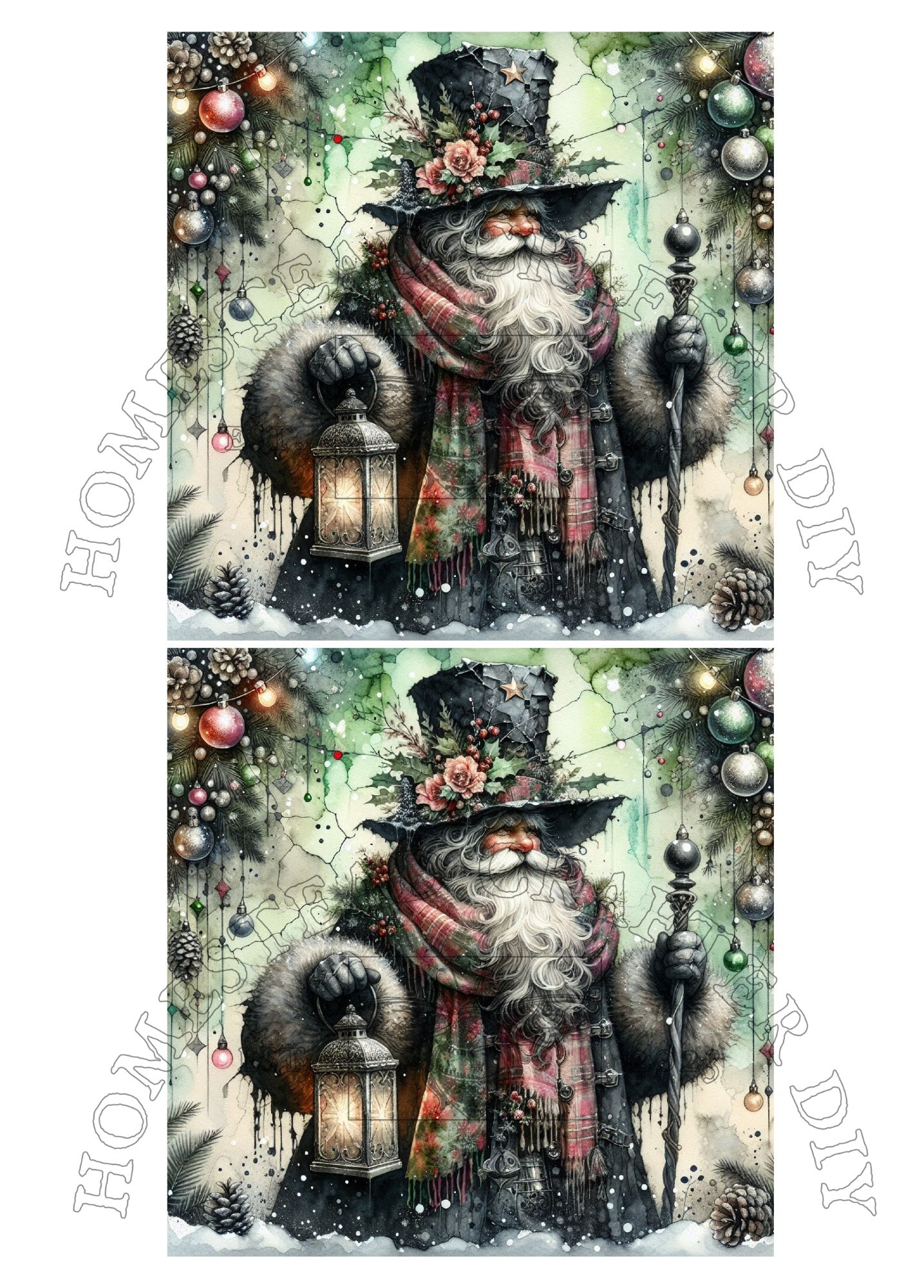 Old World Santa with Lamp - Printed on rice paper