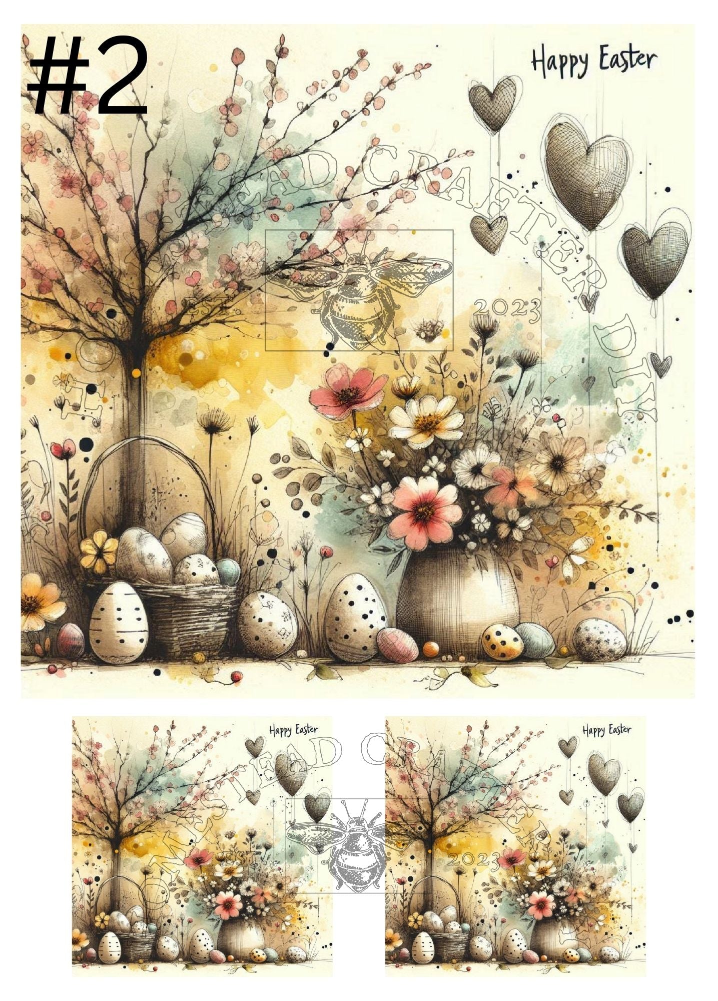 Flowers Eggs Hearts - Easter - Printed on rice paper