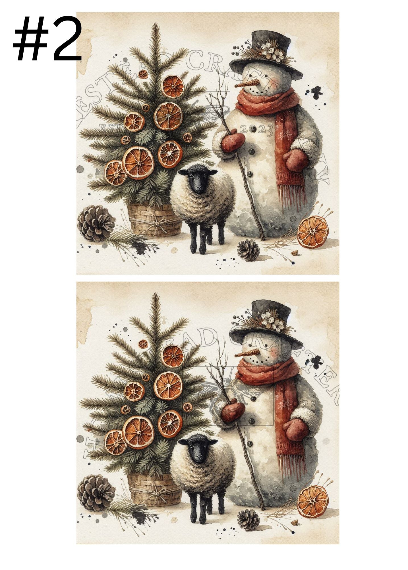 Primitive Snowman with Oranges - Printed on Rice paper