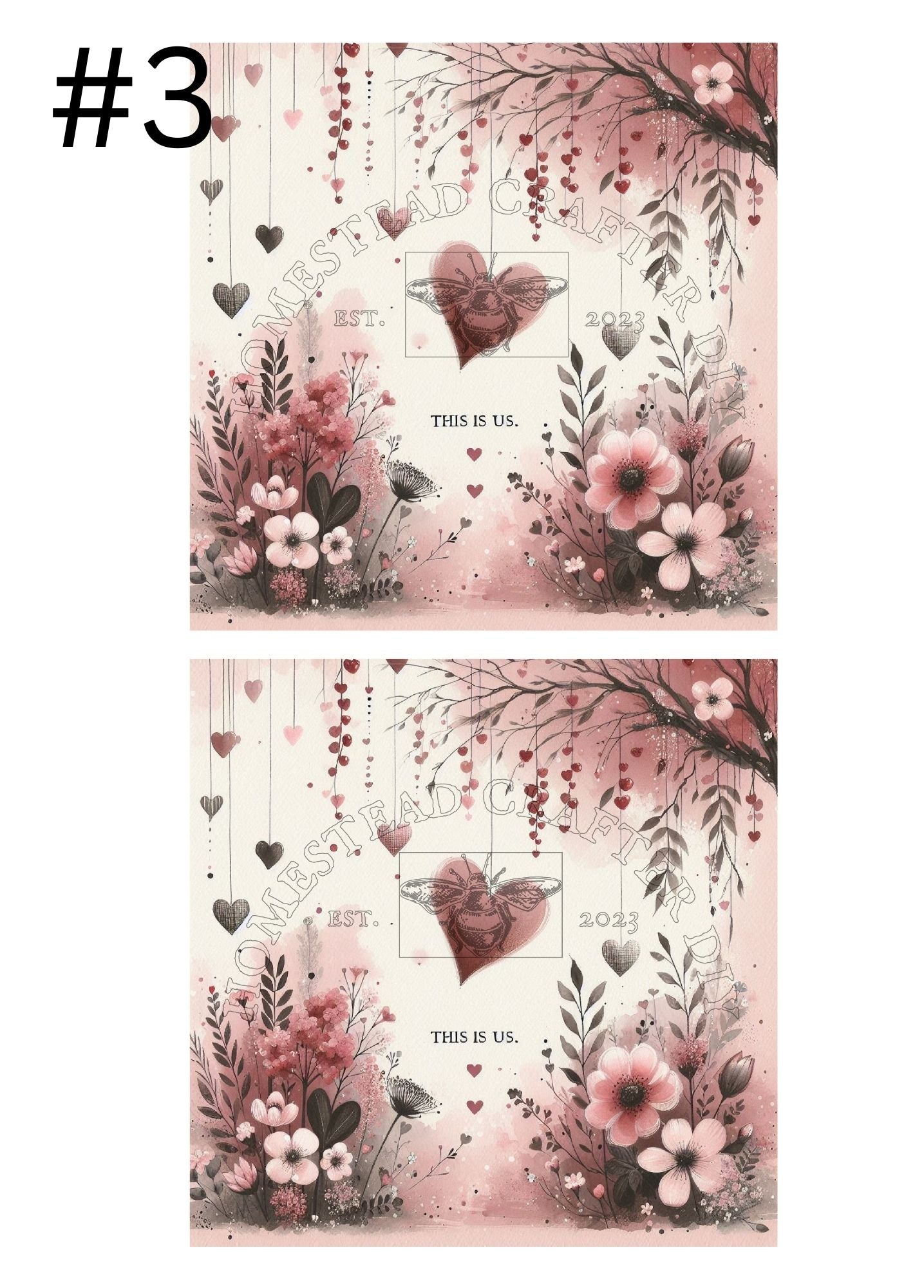 Hearts Flowers Pink - Valentines - Printed on rice paper