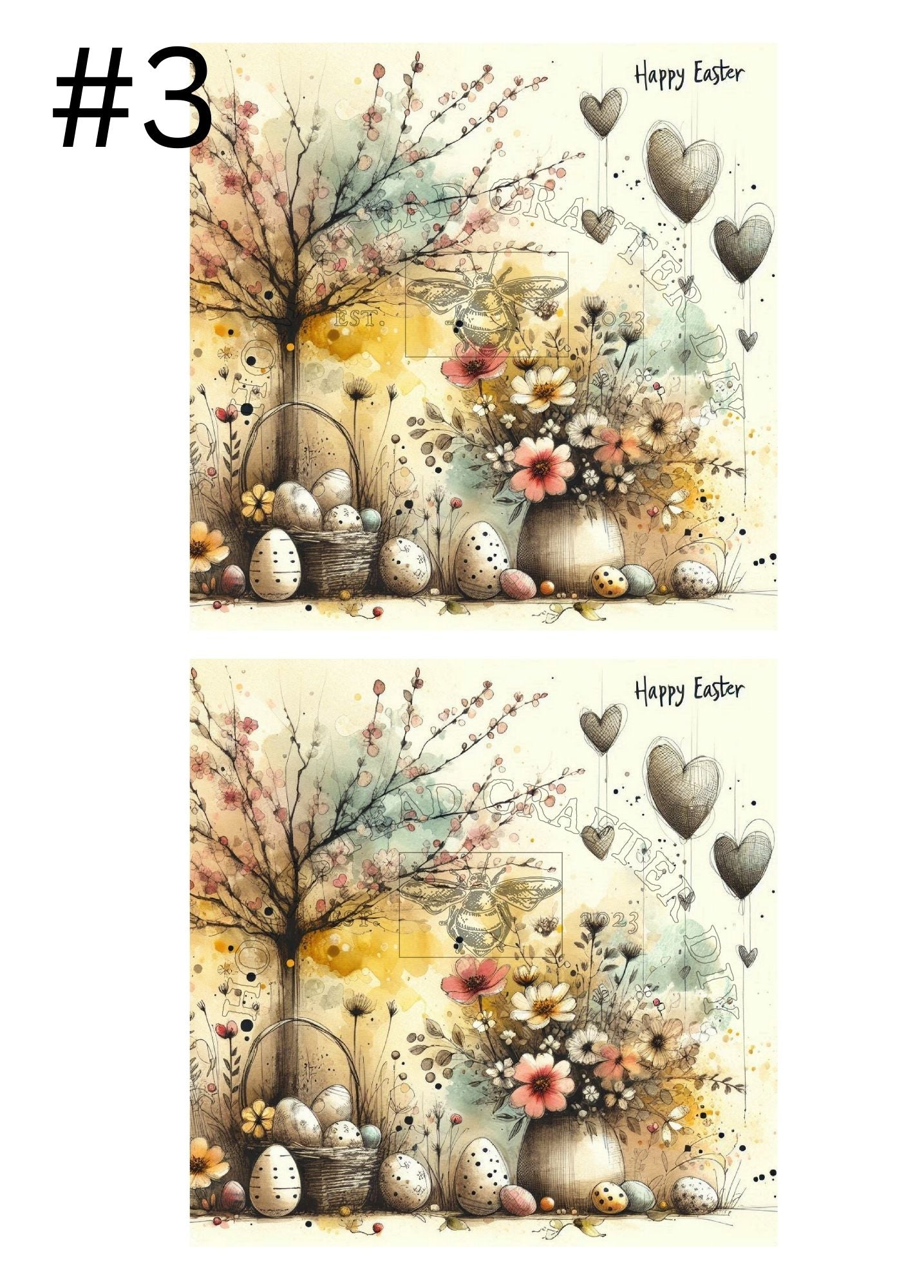 Flowers Eggs Hearts - Easter - Printed on rice paper