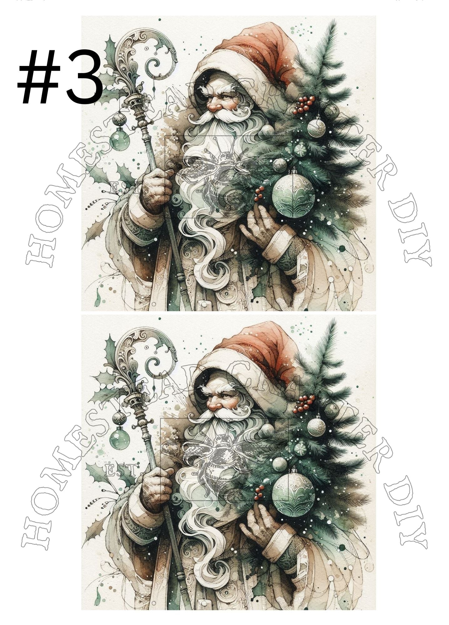 Old World Santa with Tree - Printed on Rice paper