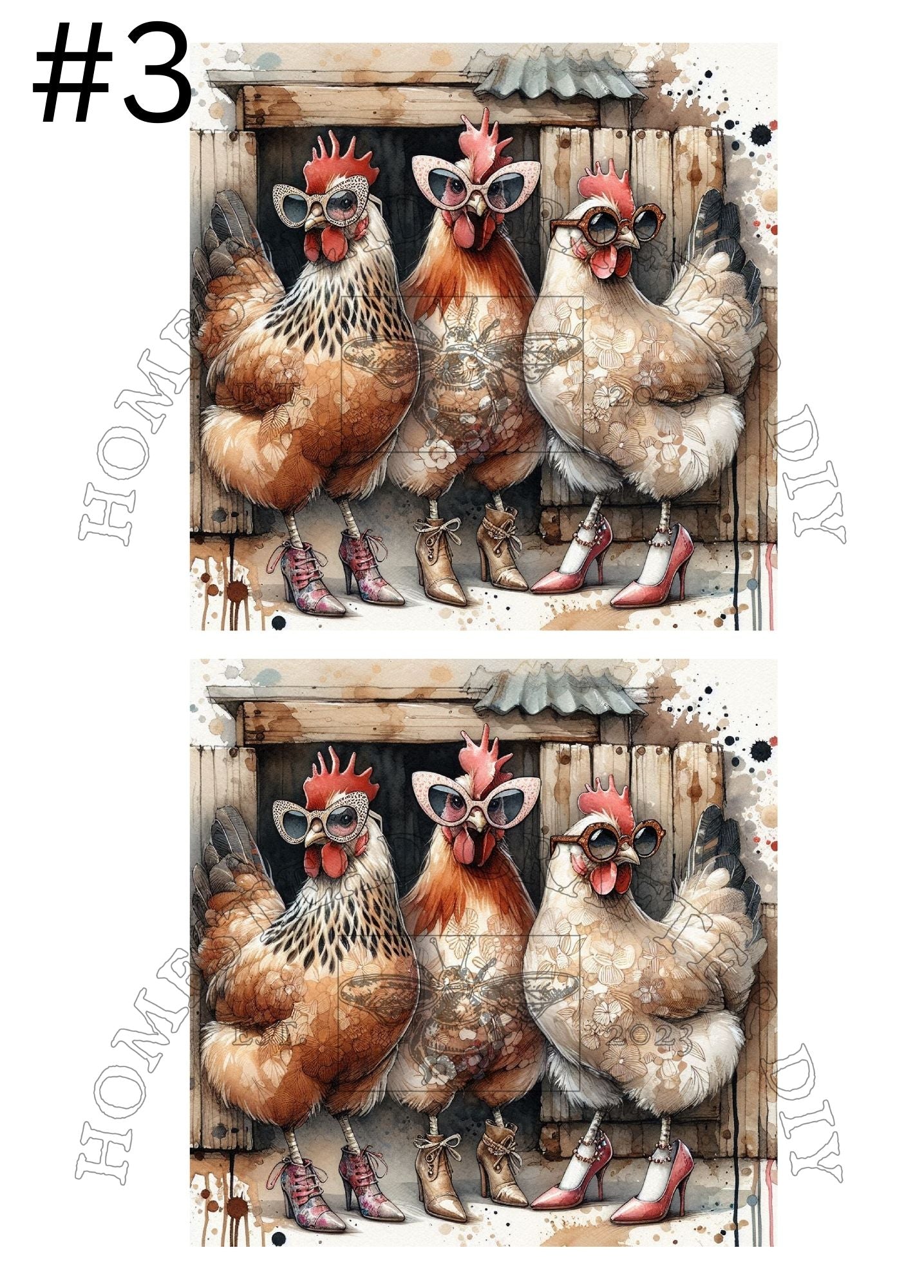 Lacy Hens with Heals - Printed on rice paper