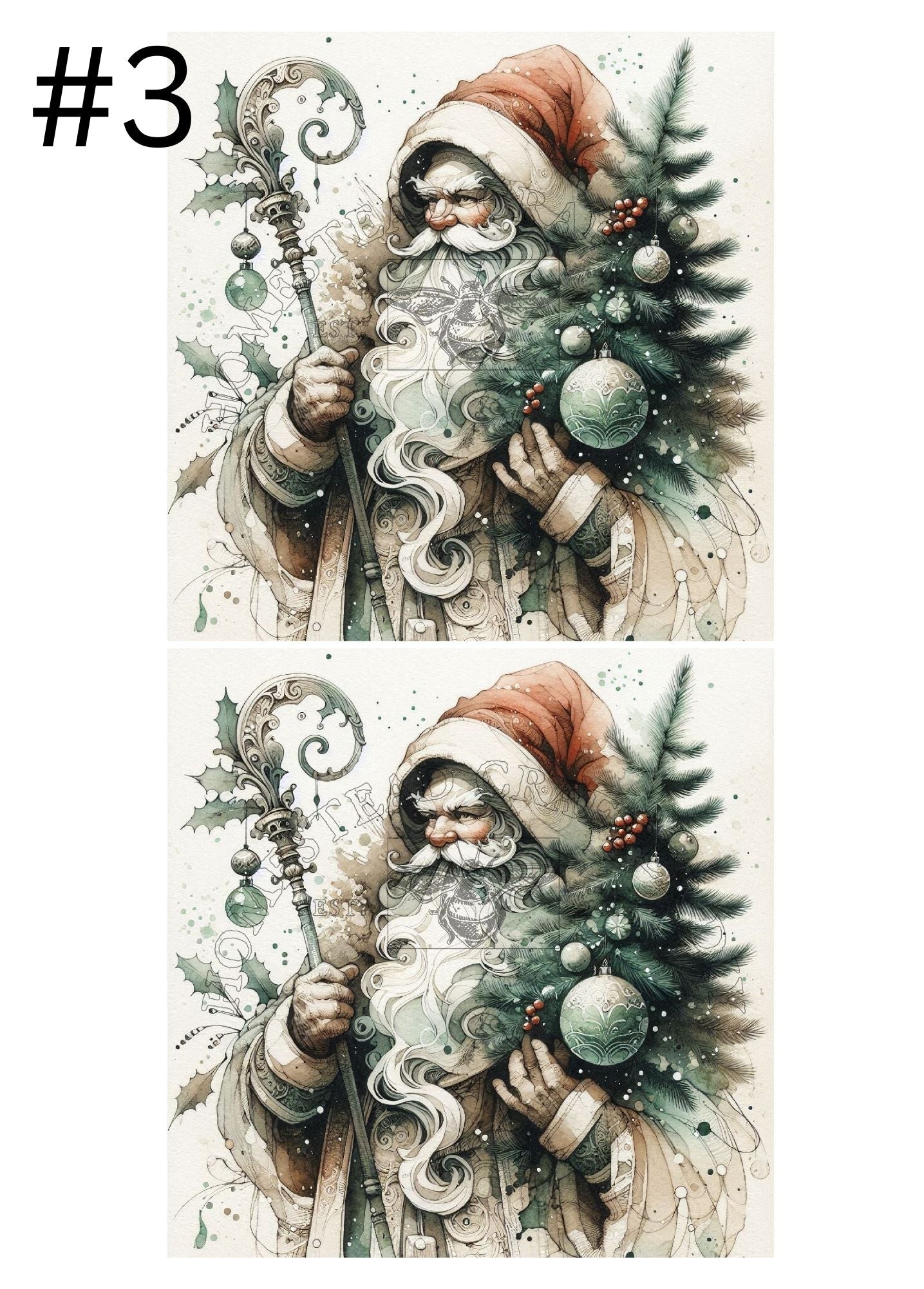 Old World Santa with Tree - Printed on rice paper