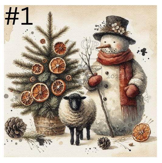 Primitive Snowman with Oranges - Printed on Rice paper